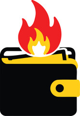 Flaming Wallet Graphic Illustrating Urgent Financial Outlay