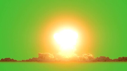 Huge nuclear mushroom cloud explosion animation on green screen background, glowing fireball and rolling smoke for cinematic effects - Powered by Adobe