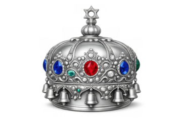 Ornate torah crown with gemstones and bells on gray background for religious design