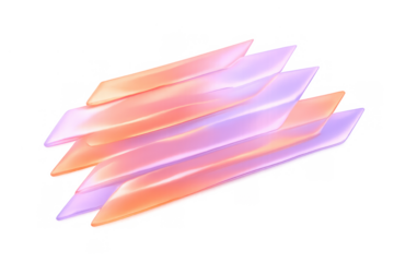 Abstract pastel crystalline shapes floating, glossy pink orange purple geometric elements, modern transparent background