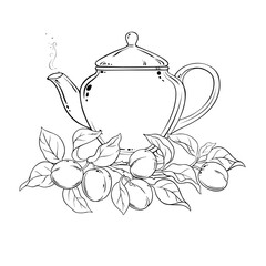 Apricot Tea in Teapot Outline Illustration.