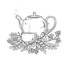 Astragalus Tea in Teapot Outline Illustration.