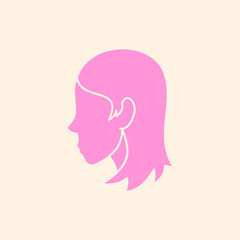Pink silhouette of a woman&rsquo;s face seen from the side. Female character. Vector illustration.