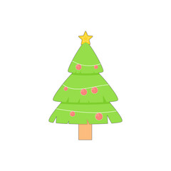 Christmas tree on a white background. Christmas tree with several red baubles and a star. Religious celebration. Vector illustration.