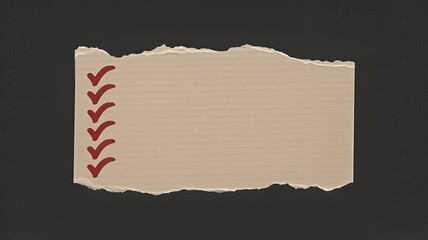 Torn cardboard with red checkmarks on black background