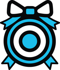 Blue and White Target Medal with Decorative Ribbon Graphic Vector Illustration