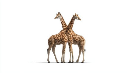 Obraz premium Two giraffes posed on a pure white background in a clean studio illustration