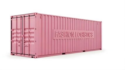 Pink Fashion Logistics Shipping Container Mockup with 3D Embossed Text, Side Perspective View Isolated on White Background