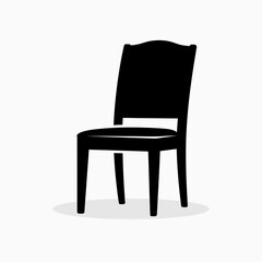 Black chair silhouette icon isolated on a white background with a subtle shadow, representing simple modern furniture or an empty seat.
