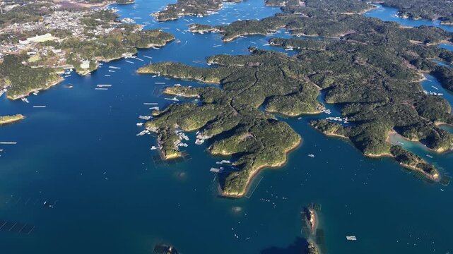 Wide Aerial Panorama of Island-Dotted Ago Bay, Japan