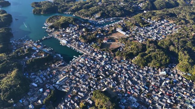 Aerial View of Harbor Town and Inlets in Ago Bay, Ise-Shima, Japan