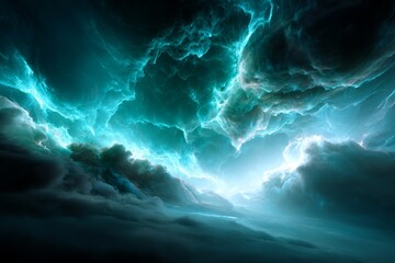 Electric storm clouds with glowing blue lightning