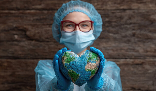 Healthcare Worker Holding Heart-Shaped Globe