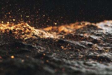 Golden sparks flowing on dark abstract surface