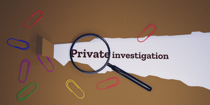 Brown paper torn revealing behind a white paper with "Private investigation" written on it.