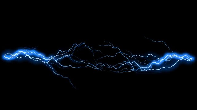 Blue lightning waves pulse across black background, electric energy line effect for sci-fi motion graphics