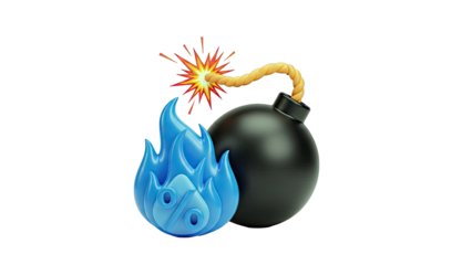 Bomb with Blue Flames and Percentage Symbol