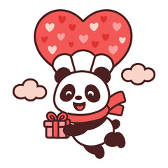 Cute Panda Chef Cartoon Holding Gift with Heart Balloon Illustration