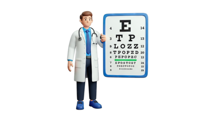 Cartoon Doctor and Eye Chart