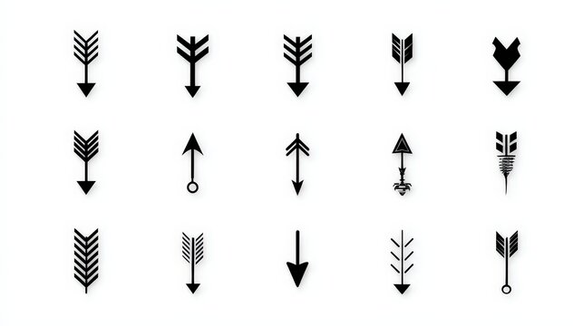 Collection of arrow icons in various colors and designs for graphic use and digital projects - Powered by Adobe