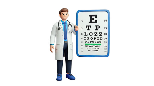 Cartoon Doctor and Eye Chart