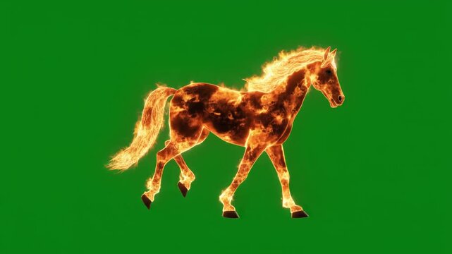 UHD Silhouette of Horse Rider Galloping on Green Screen for New Year 2026 VFX