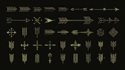 Collection of arrow icons in various colors and designs for graphic use and digital projects