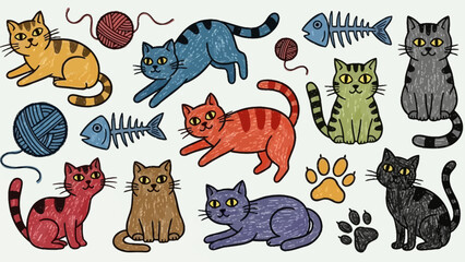 Colorful cartoon cats and kittens. © triyanto