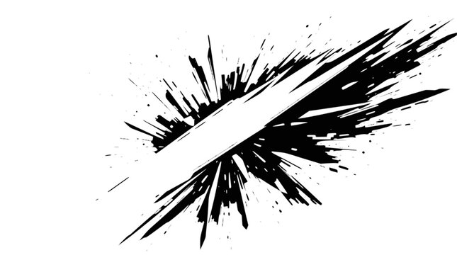 Dynamic black ink splatter with a sharp white diagonal streak creating an explosive grunge effect.