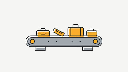 Obraz premium A vector graphic of a luggage carousel with four yellow suitcases on it. The conveyor belt is gray, with a white background.