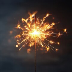 A sparkling sparkler radiates bright light against a dark background, creating a festive and celebratory atmosphere.