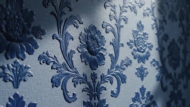 Panning on Ornate Blue Flower Pattern Wallpaper