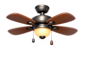 Elegant ceiling fan icon with wooden blades and central light fixture for interior design