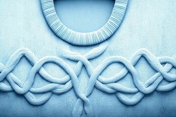 Intricate knotwork, blue knit texture, close-up, looping design