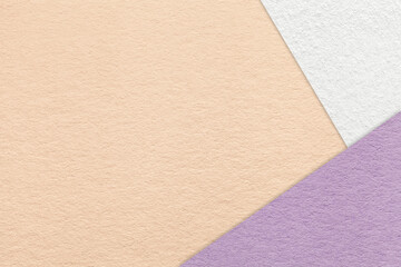 Abstract pastel peach, white and lilac paper background with copy space. Template for presentation, banner, card design