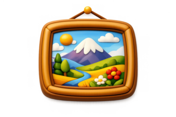 Framed nature landscape illustration with mountain and river
