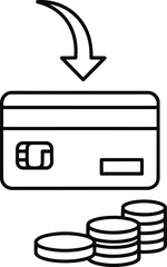 Icon graphic illustrating payment methods. An arrow points to a credit card resting above a stack of coins