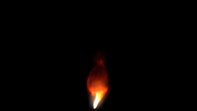 Small flickering fire flame rises on black background, glowing ember animation for heat, danger, or energy effects