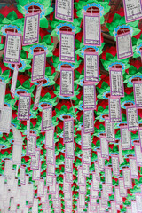 Thousands of notes hanging from temple roof