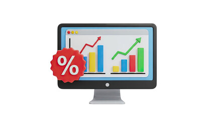Computer Screen with Growing Bar Chart and Percentage Sign