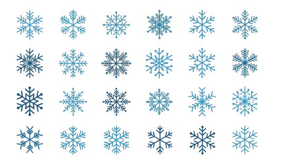 Collection of various blue snowflakes.