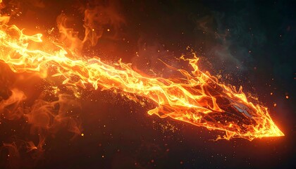 Fiery arrow trails across a dark backdrop with burning embers