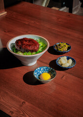 South Korean lunch on wooden table