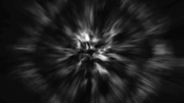 Abstract cosmic energy burst near a dark planet, swirling light rays expanding in space on black background