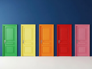 Vibrant doors against blue wall