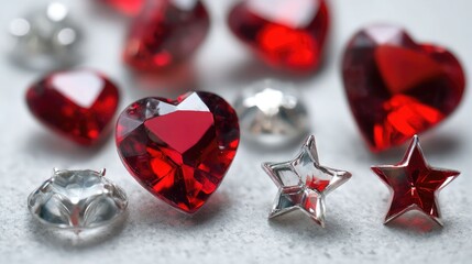 Heart-Shaped Red and Clear Gemstones