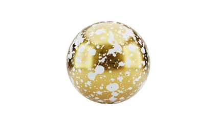 Gold sphere with white splatters on white background