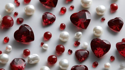 Heart-Shaped Red and Clear Gemstones