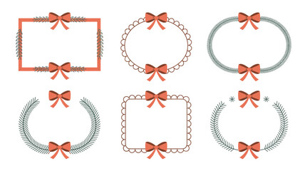 Fototapeta premium Festive Holiday Wreath Frames with Red Ribbons