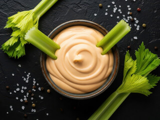 A healthy snack: celery and dip